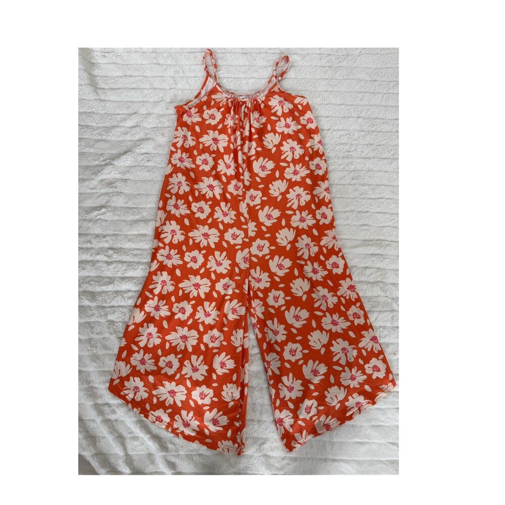 Shirley & Stone Orange White Floral Regular Size One-Piece Jumpsuit Size L